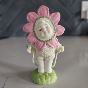 Pink Flower Figurine with Green Base